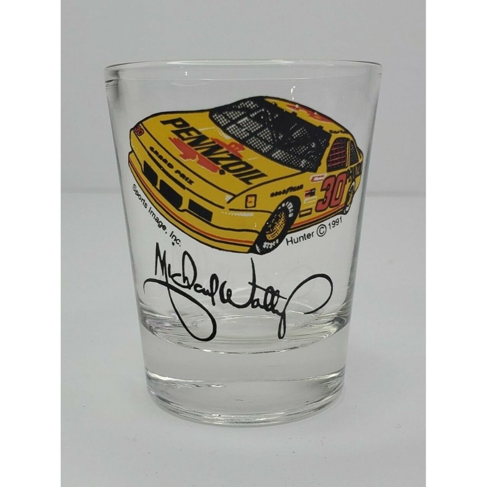 Vtg Michael Waltrip Shot Glass 1991 Pennzoil Ponti